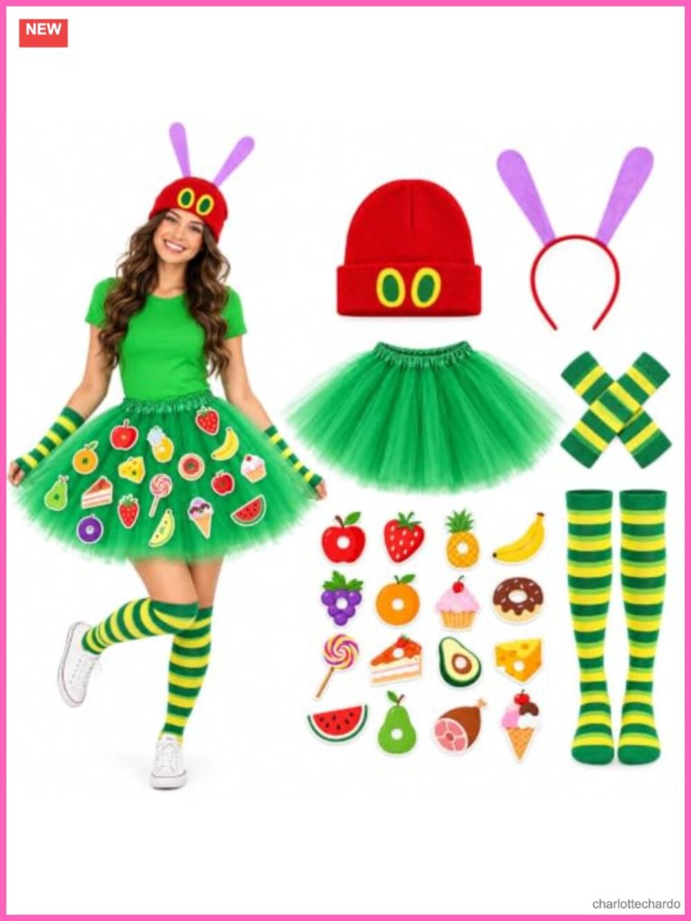 Caterpillar Costume Set 29 Pc Tutu Beanie Antenna Socks for Halloween